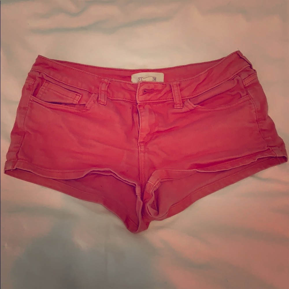 Coral denim shorts
